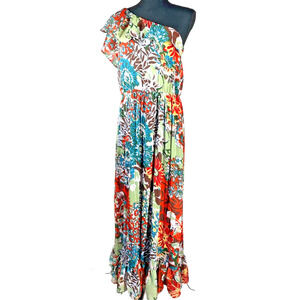 American Rag One Shoulder Maxi Dress Women’s Large Floral Cottage Boho Feminine